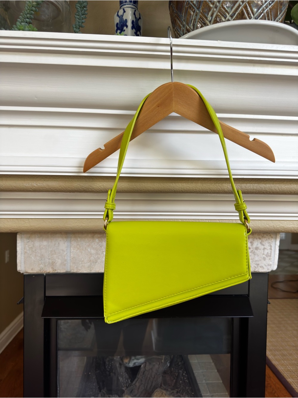 Madison West Faux Leather Asymmetrical Brat Green Clubbing Shoulder Bag